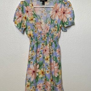 Forever 21 Smocked Waist & Buttoned Floral Print Dress